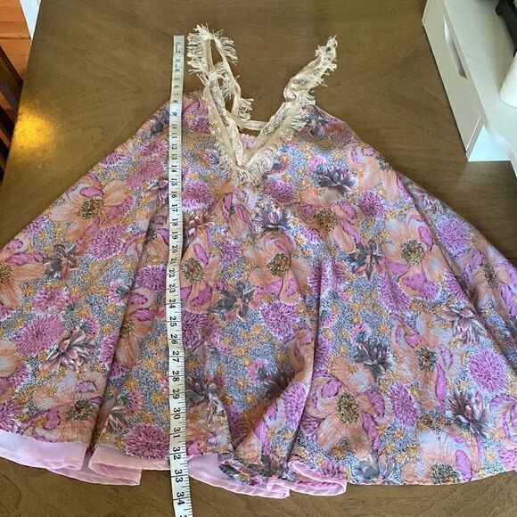 Lady Pink Floral Fringe Tent Summer Mini Dress Size Small - Picture 11 of 12